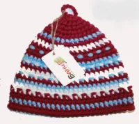 Шапка для бани Банибо №29 ручной работы, акрил, ягодный/белый/голубой, Банный Перец шапка для бани банибо №29 ручной работы, акрил, ягодный/белый/голубой, банный перец