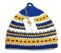 Шапка для бани Банибо №17 ручной работы, акрил, синий/белый/жёлтый, Банный Перец шапка для бани банибо №17 ручной работы, акрил, синий/белый/жёлтый, банный перец