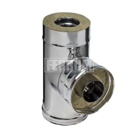 тройник феррум утепленный угол 90° нержавеющий (430/0,8мм)/зеркальный, ф130/200, по воде