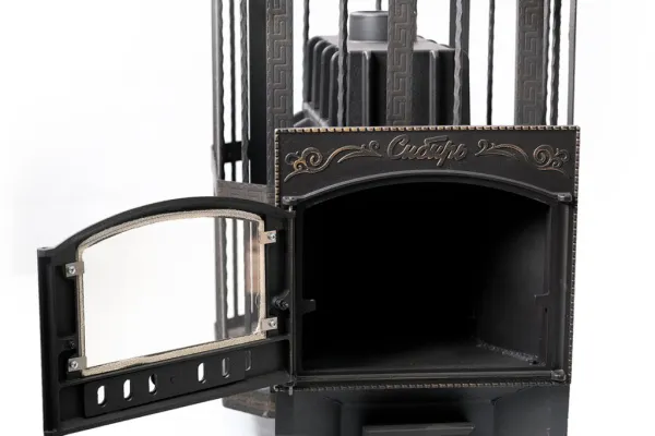 печь для бани чугунная сибирь-32 чугунная дверка (со стеклом) сетка #