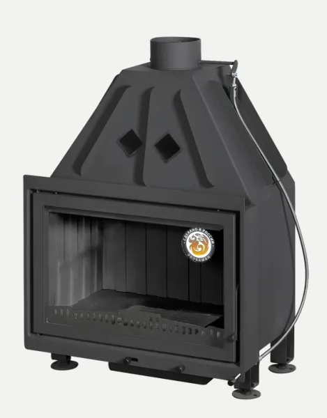 топка каминная альфа 700, три стекла, черный шамот подовая, экокамин 